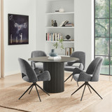 Penrose Black Round Dining Table & 4 Layla Fabric Swivel Chairs - Penrose-Black-Layla-grey-fabric-swivel-chair-1.jpg
