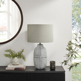 Maze Grey & Black Patterned Ceramic Round Table Lamp - MAZE-TBL-LMP-GRY_L1.jpg