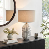 Maze Grey & Black Patterned Ceramic Round Table Lamp - MAZE-TBL-LMP-GRY_L2.jpg