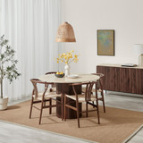 Penrose Walnut and Marble Effect Round Dining Table & 4 Walnut Caia Dining Chairs - Penrose-dining-table-walnut&cream-marble-wishbone-dining-chair-walnut-2.jpg