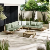 Brisa Teak Effect Wood & Green 8 Seat Garden Sofa Set - BRIS-OUT-COR-SOF-NAT-GRN-8_1.jpg