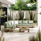Brisa Teak Effect Wood & Green 8 Seat Garden Sofa Set - BRIS-OUT-COR-SOF-NAT-GRN-8_3.jpg