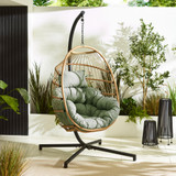 Beige Rattan & Green Garden Hanging Egg Chair Seat  - EGG-OUT-HNG-CHR-GRN _1.jpg