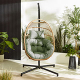 Beige Rattan & Green Garden Hanging Egg Chair Seat  - EGG-OUT-HNG-CHR-GRN_2.jpg