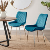 2x Pesaro Blue Velvet Silver Leg Luxury Dining Chairs - Pesaro-Blue-Velvet-Silver-Leg-dining-chair-1.jpg