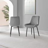 2x Pesaro Grey Velvet Dining Chairs Black Legs - Pesaro-grey-black-dining-chair-2.jpg