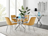 Novara 100cm Round Dining Table and 4 Pesaro Silver Leg Chairs - novara-100cm-chrome-metal-round-dining-table-and-4-mustard-velvet-pesaro-silver-chairs-set.jpg