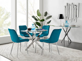 Novara 100cm Round Dining Table and 4 Pesaro Silver Leg Chairs - novara-100cm-chrome-metal-round-dining-table-and-4-blue-velvet-pesaro-silver-chairs_1.jpg