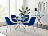 Novara 100cm Round Dining Table and 4 Pesaro Silver Leg Chairs - novara-100cm-chrome-metal-round-dining-table-and-4-navy-velvet-pesaro-silver-chairs-set.jpg
