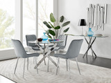 Novara 100cm Round Dining Table and 4 Pesaro Silver Leg Chairs - novara-100cm-chrome-metal-round-dining-table-and-4-grey-velvet-pesaro-silver-chairs_1.jpg