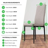 6x Milan Black Hatched Faux Leather Dining Chairs Black Legs - Milan Leather Black Measurements.png