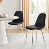 2x Corona Silver Leg Black Faux Leather Dining Chair - Corona-Black-Velvet-Din-Chair-Silver-Leg-1.jpg