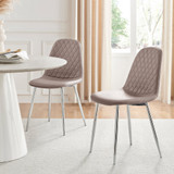 2x Corona Cappuccino Beige Faux Leather Dining Chairs Silver Legs - Corona-Cappuccino-Velvet-Din-Chair-Silver-Leg-1-CROP.jpg