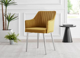 2x Calla Yellow Velvet Dining Chairs with Silver Chrome Legs - Calla-mustard-silver-dining-chair-1.jpg