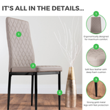 4x Milan Cappuccino Hatched Faux Leather Dining Chairs Black Legs - Milan Leather Black Details.png