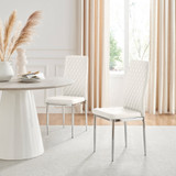6x Milan White Hatched Faux Leather Dining Chairs Silver Legs - Milan white leatherSilver leg.jpg