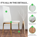 4x Milan White Hatched Faux Leather Dining Chairs Gold Legs - Milan Leather Gold Details.png