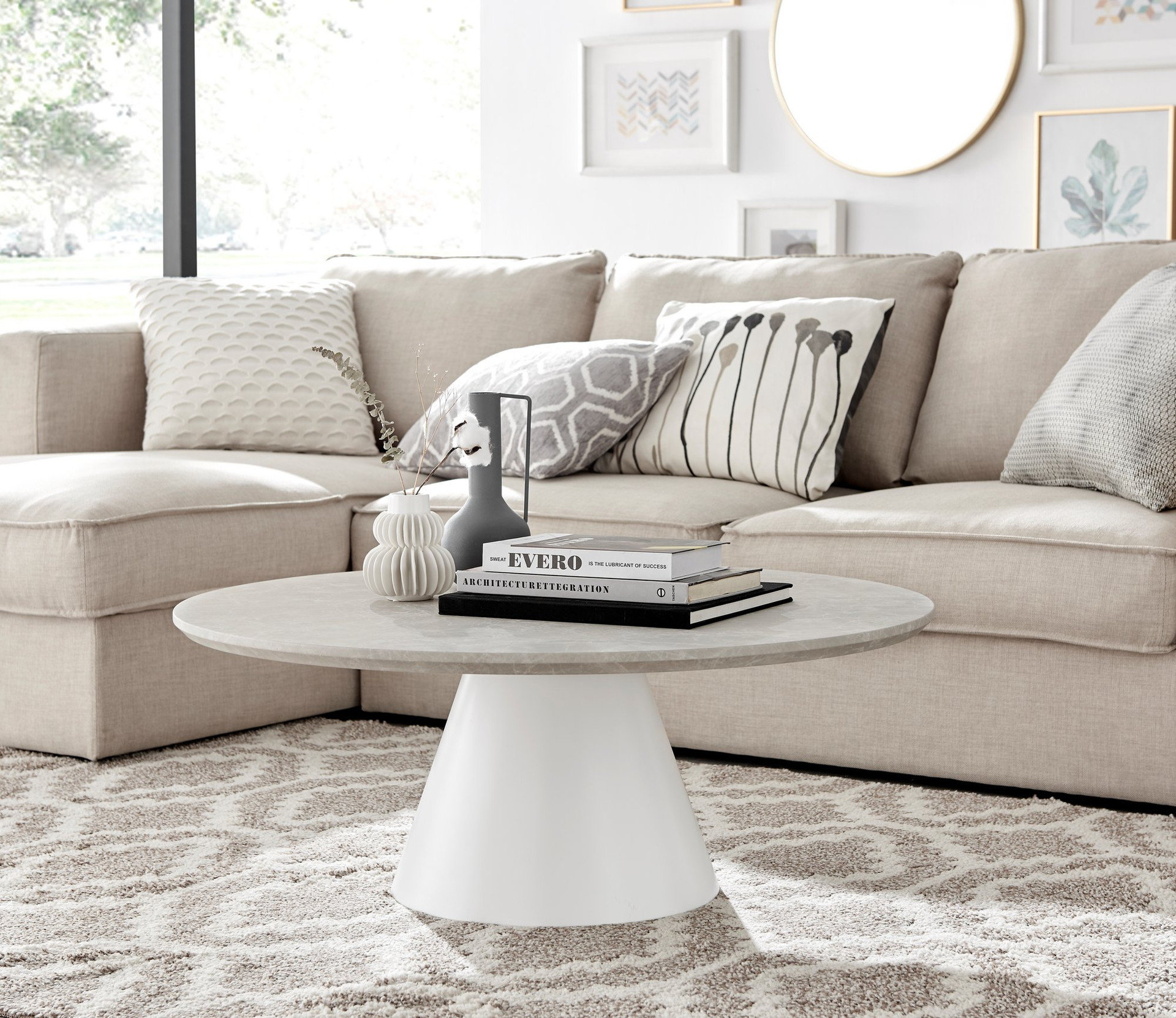 Palma Round Beige Stone Coffee Table | Furniturebox UK