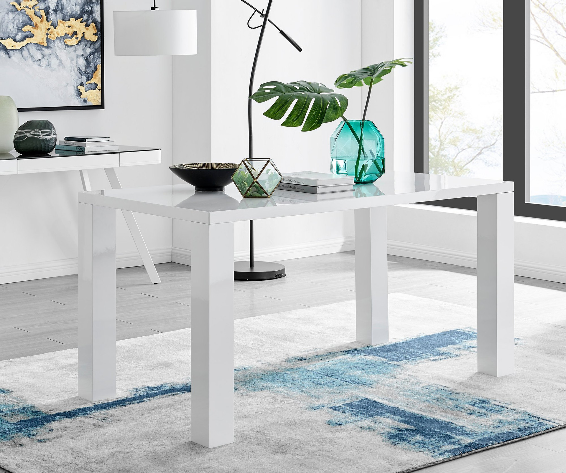 Minimalist All White High Gloss Dining Set | 6 Seater