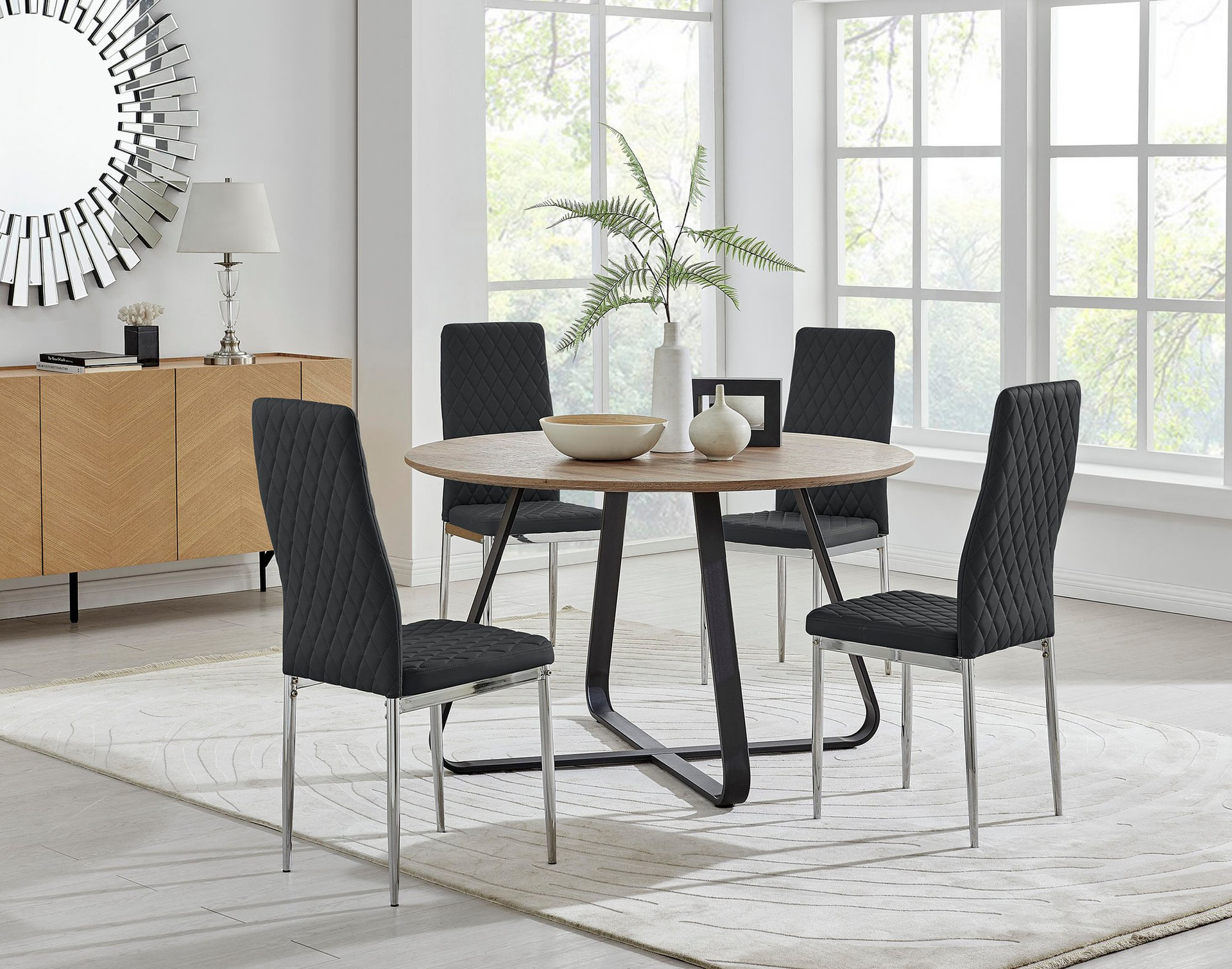 Round Brown Wood Dining Table & 4 Milan Chairs | Furniturebox