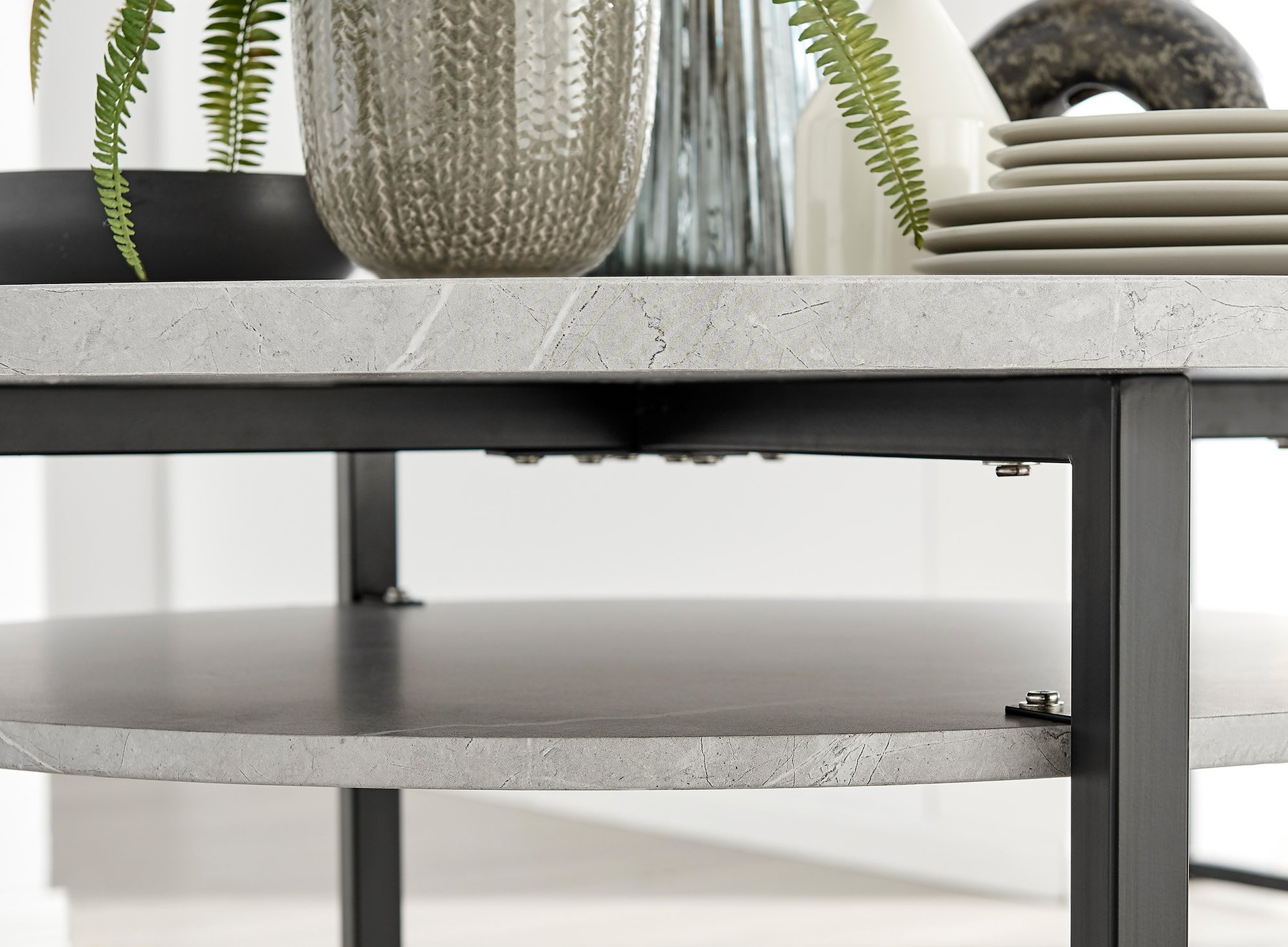Adley Grey Concrete Effect Storage Dining Table & 4 Falun Silver Leg