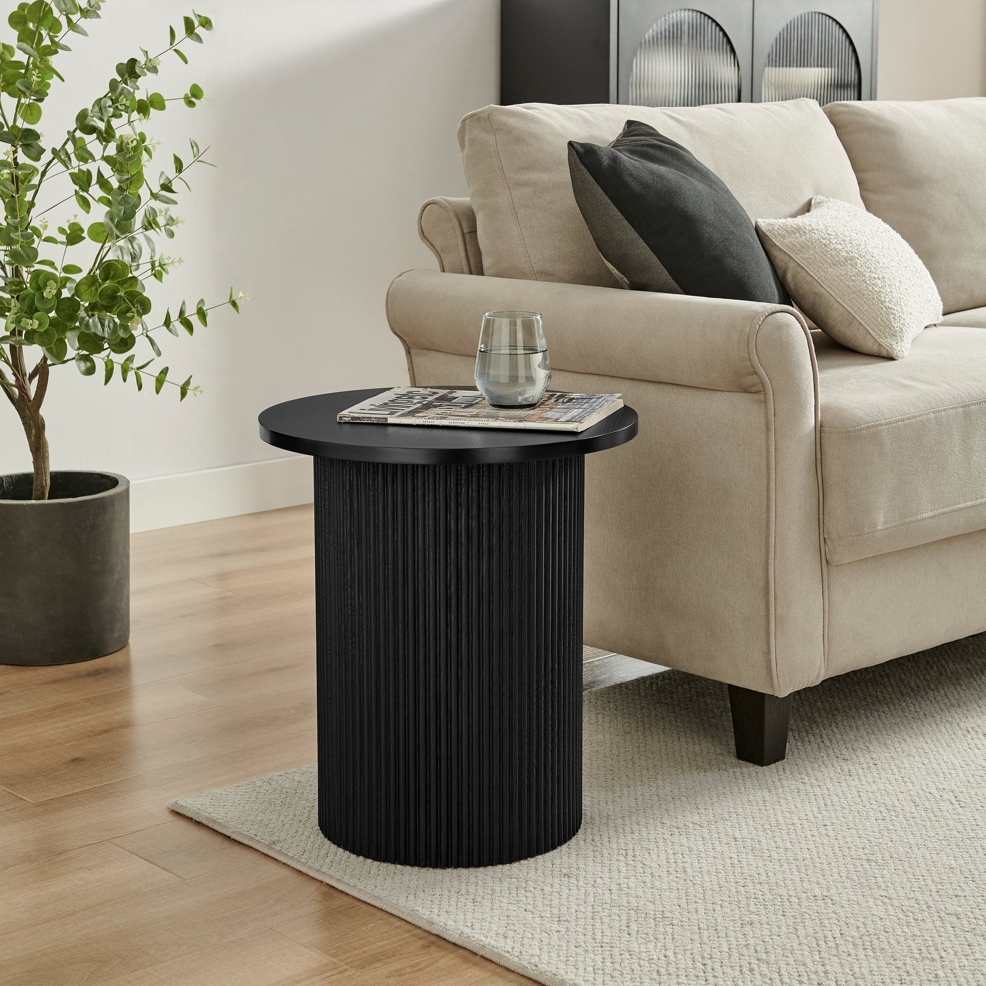 Penrose Black Round Wood Side Table | Living Room Furniture