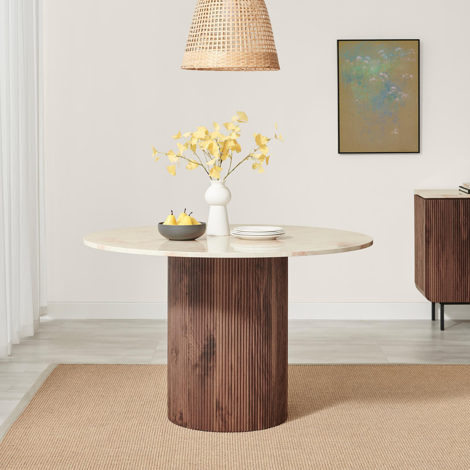 Penrose Walnut Marble 120 Round Table | Dining Furniture