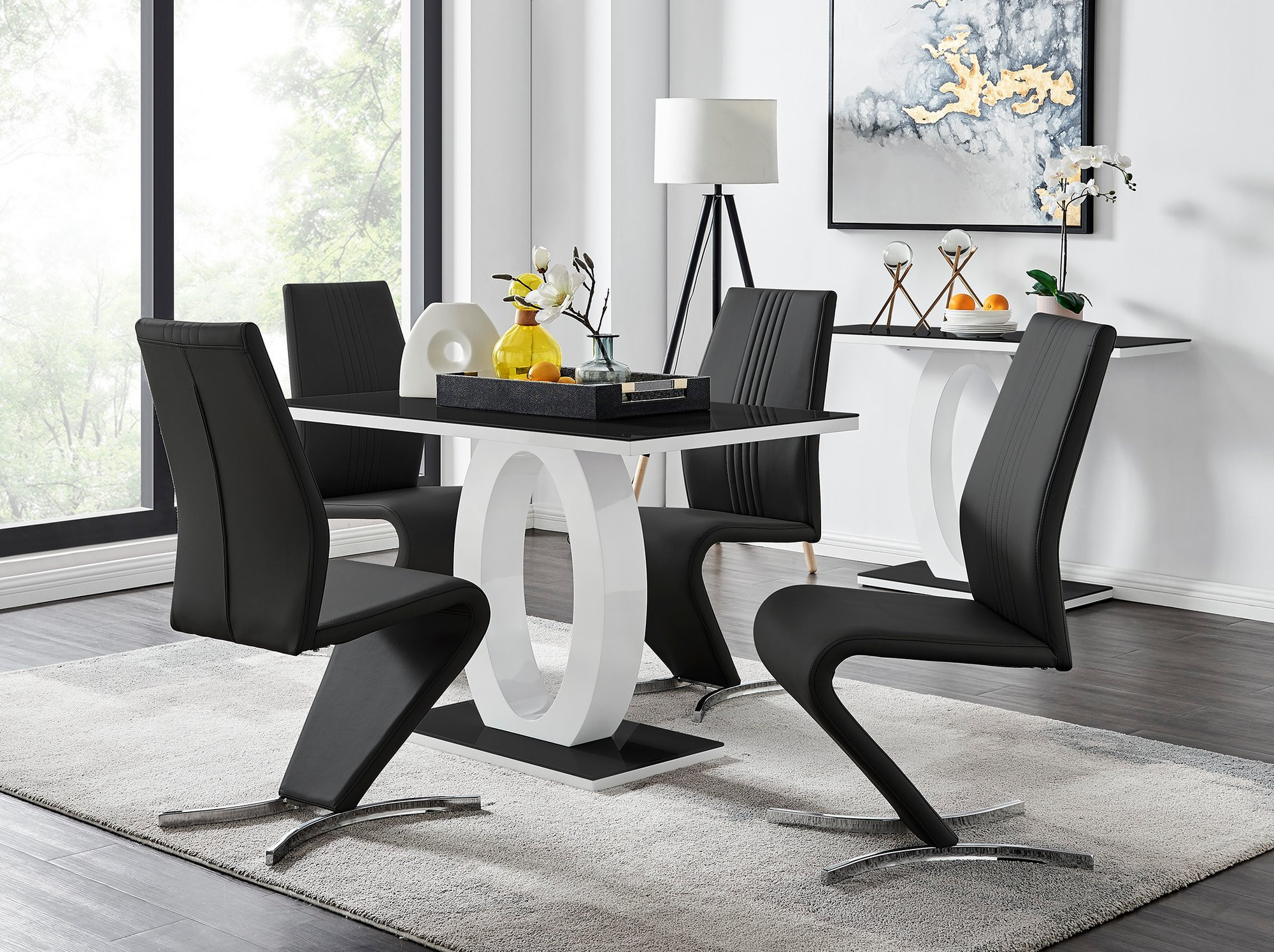 Black & White High Gloss Dining Table & 4 Willow Chairs Furniturebox