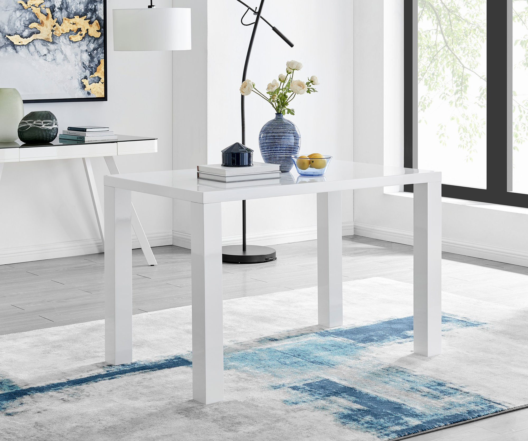 Minimalist All White High Gloss Dining Set 4 Seater