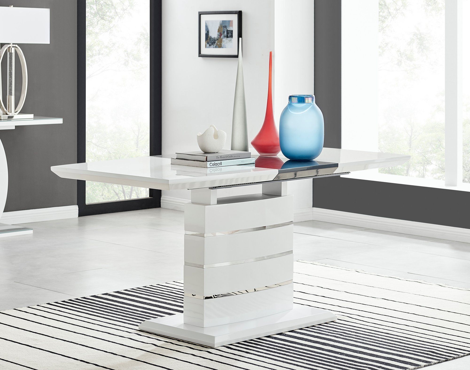 White Gloss Extending Dining Table & 4 Murano Chairs | Furniturebox