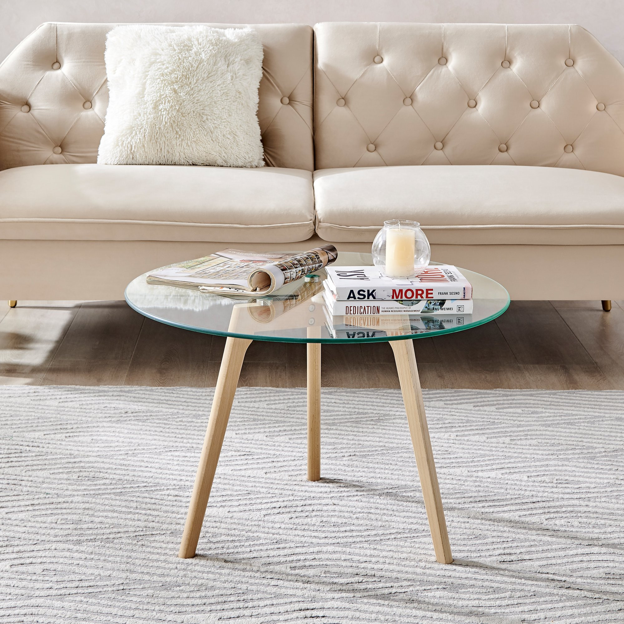 Malmo Round Coffee Table Wood Legs Living Room Furniture