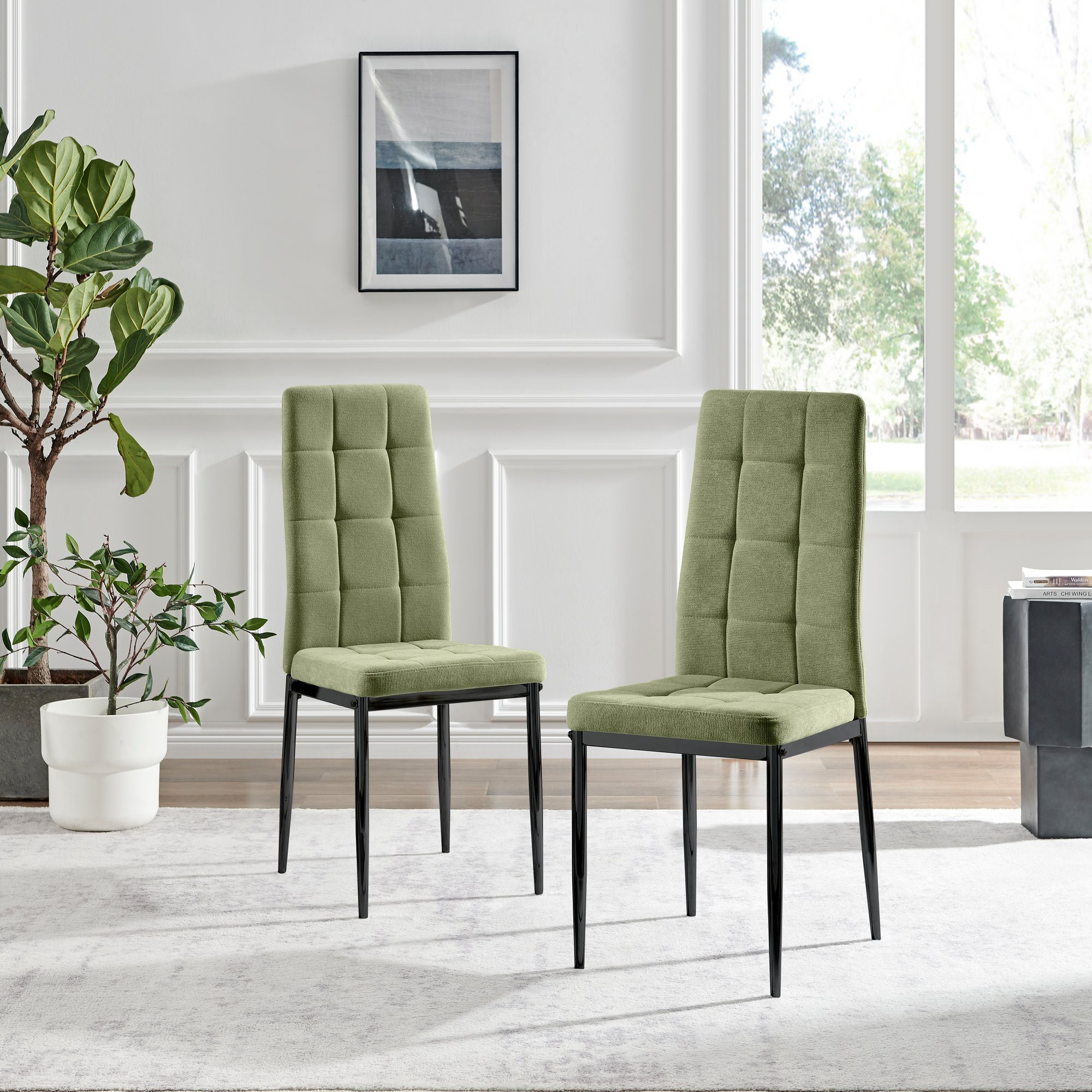 Paloma Black Legs Green Fabric Dining Chair Dining Chair