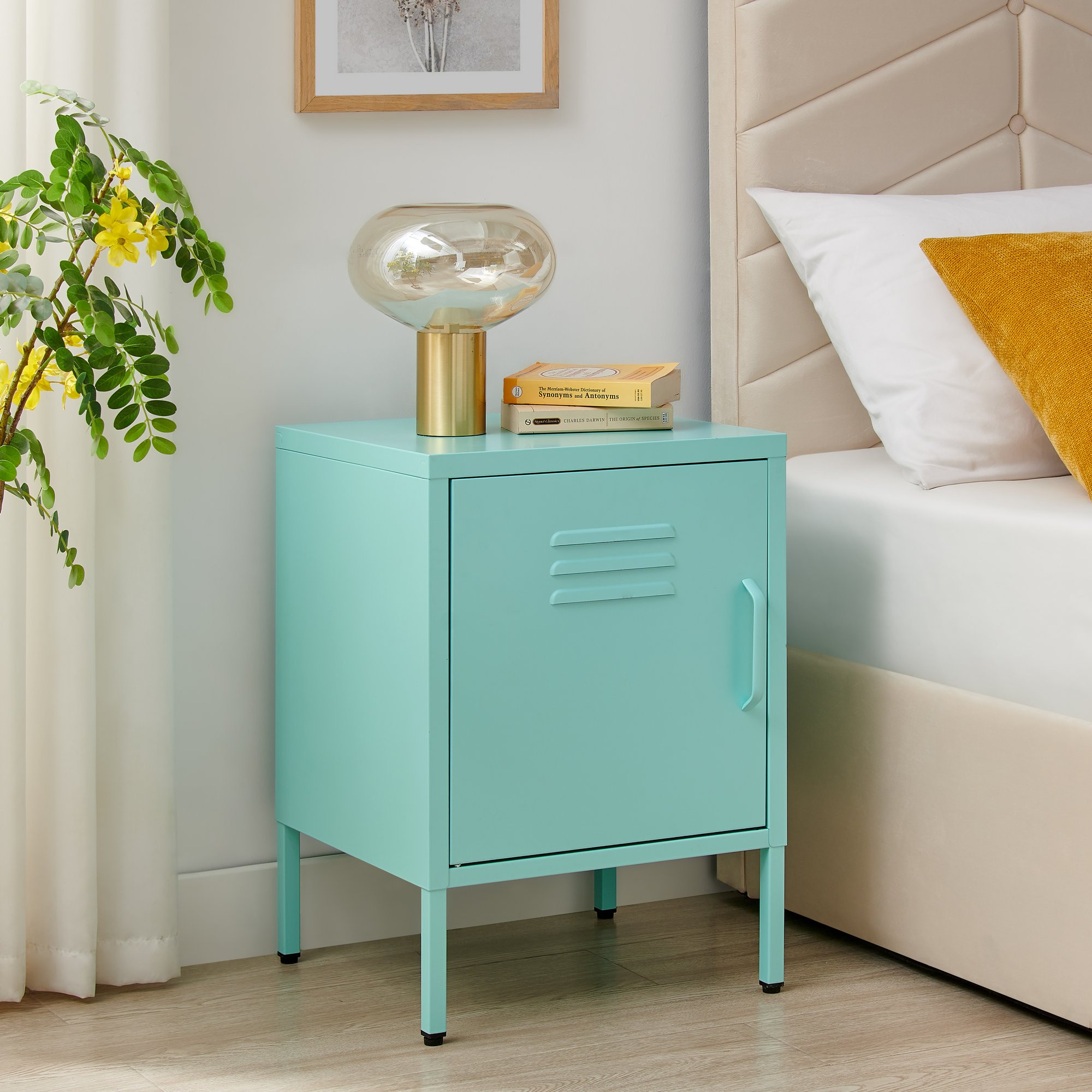 Teksi Light Blue Metal Bedside Table | Bedroom Furniture