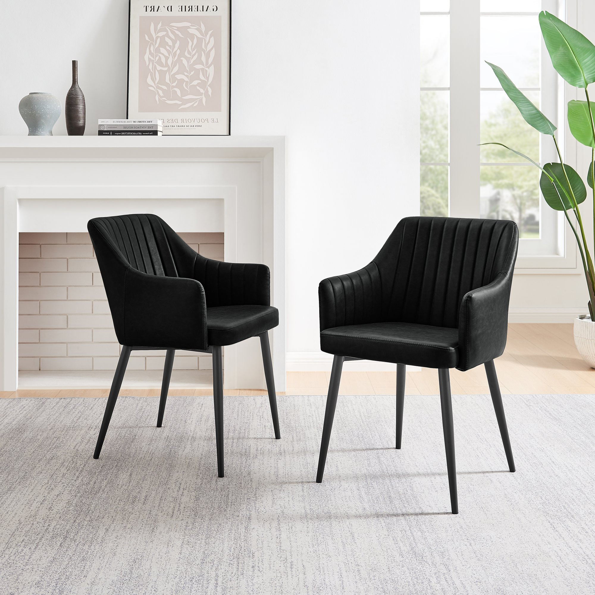 Calla 2x Black Faux Leather Black Leg Chair | Dining Chair