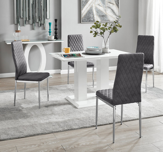 White gloss dining table shop with chairs