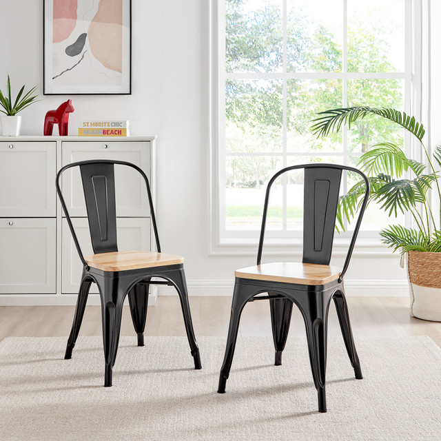 Black metal dining chairs shop with wood seat