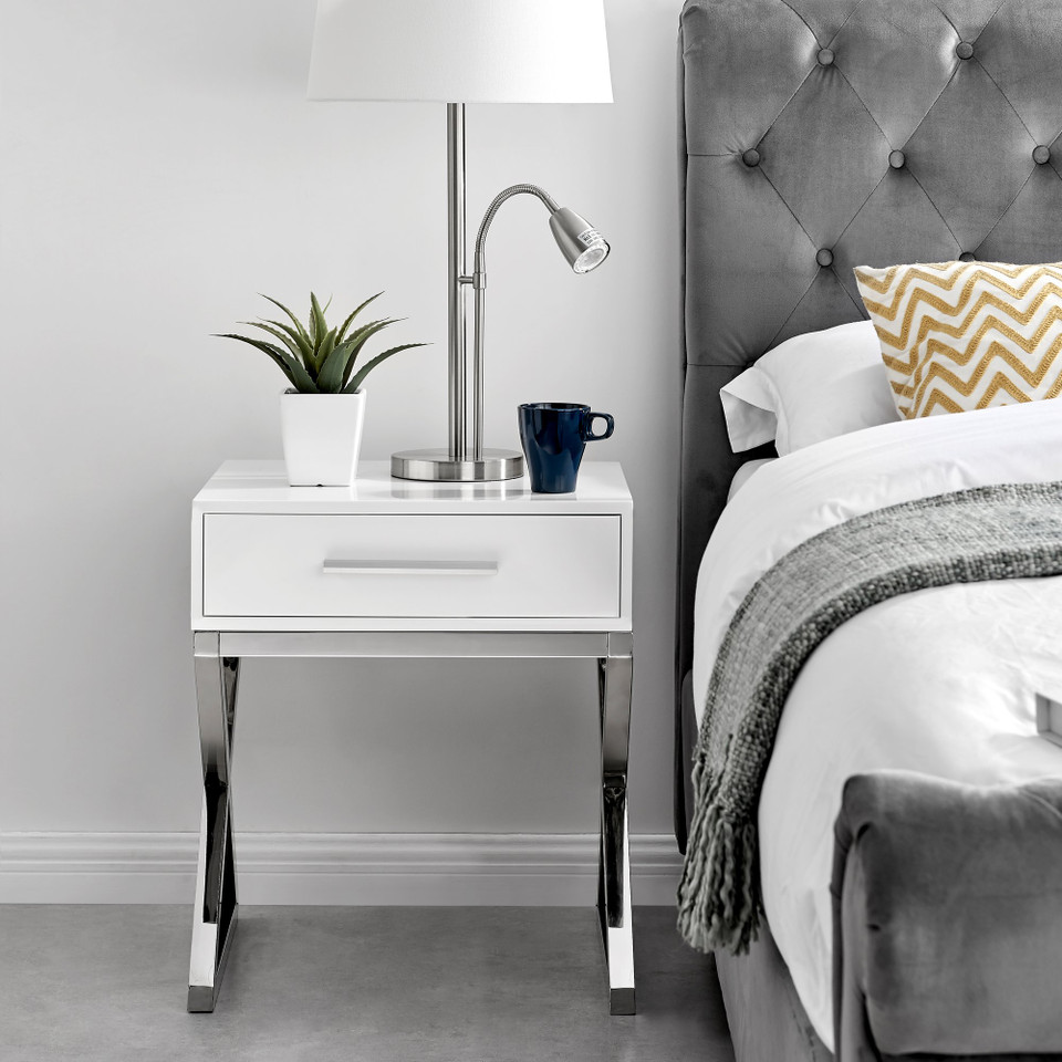 Oxford White Gloss and Chrome Bedside Table — free download