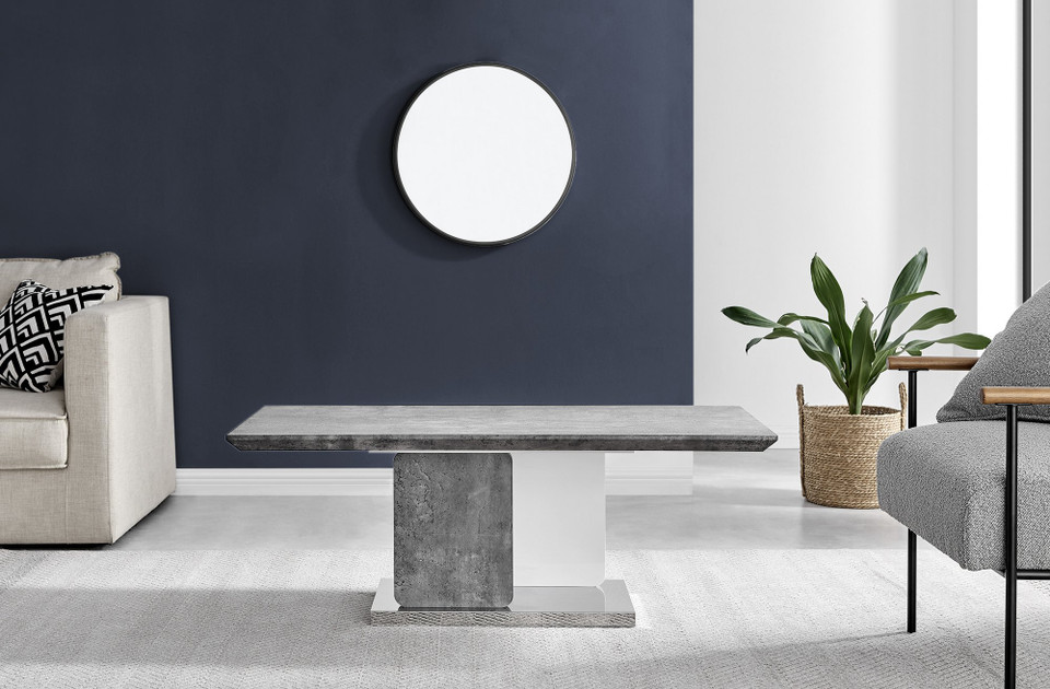 Alba Stone Effect White Gloss and Chrome Coffee Table Furniturebox UK