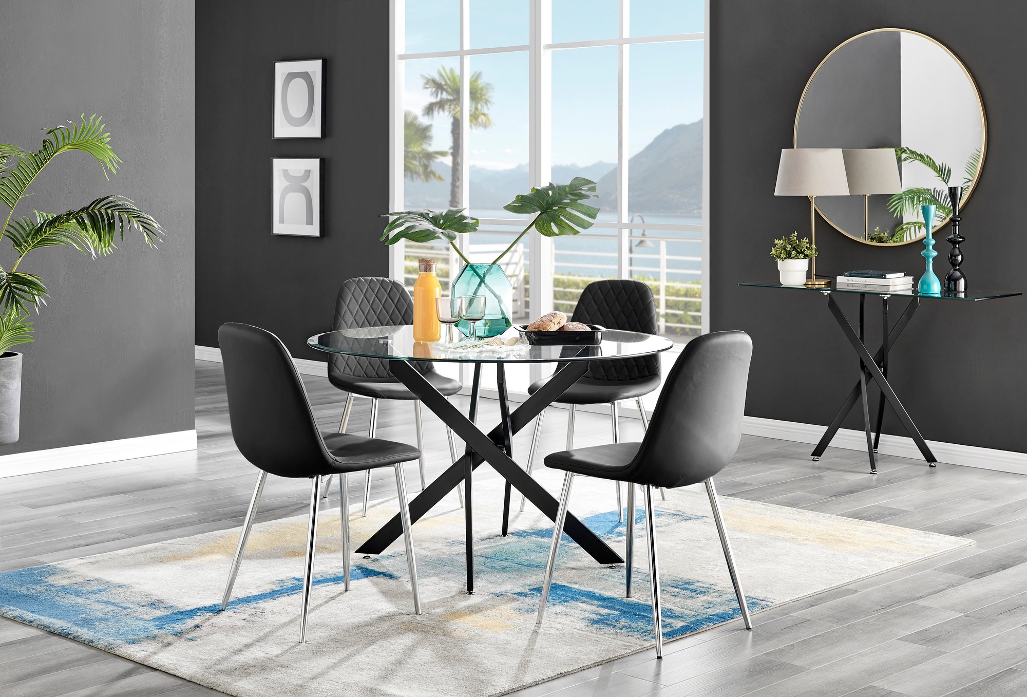 Novara 120cm Round 6-Seater Dining Table With Black Metal Legs by Debenhams