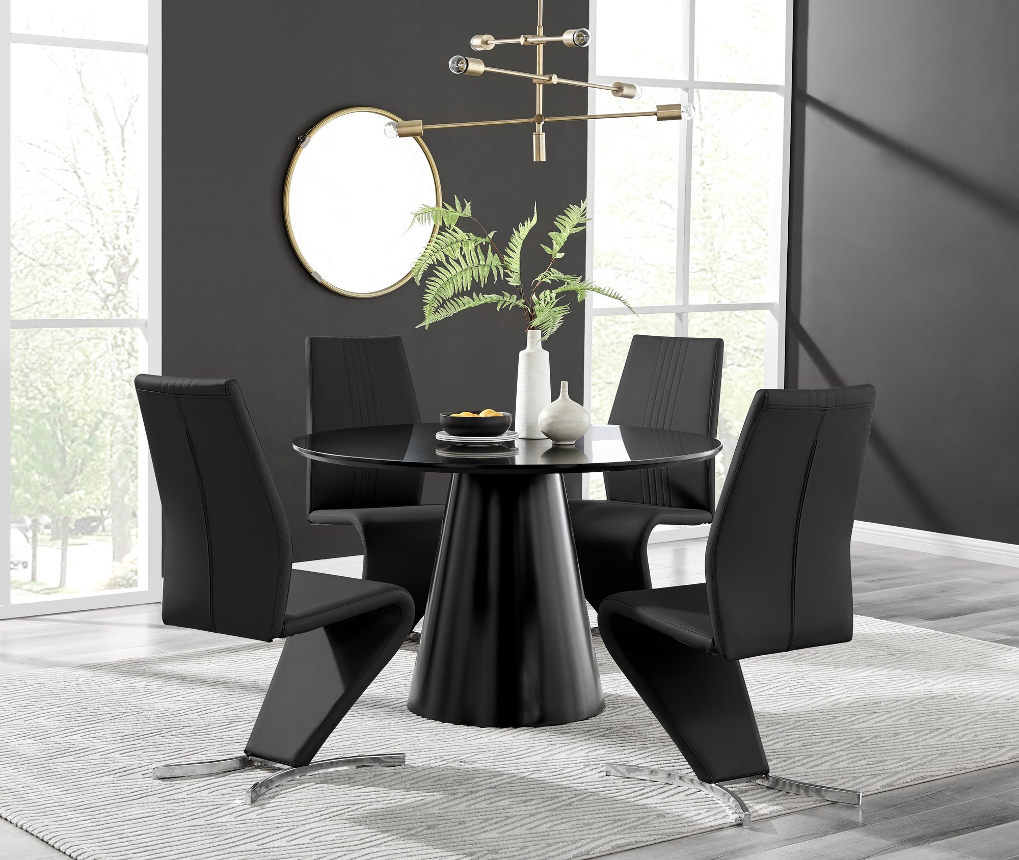 Palma Black High Gloss Round Dining Table 4 Willow Chairs