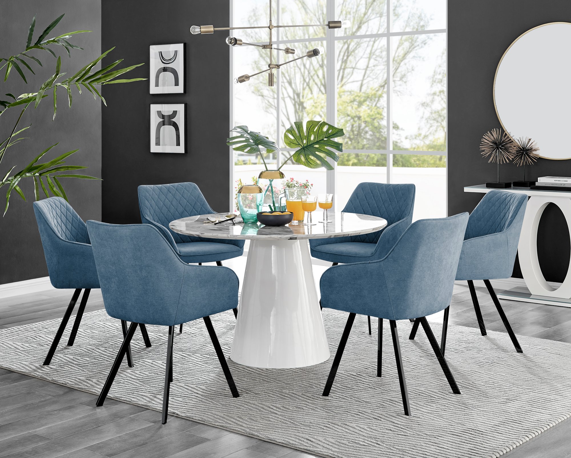 Round dining 2025 table grey chairs