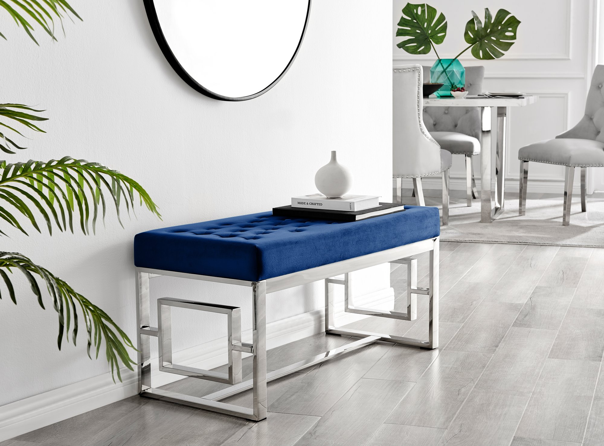 Blue velvet clearance bench