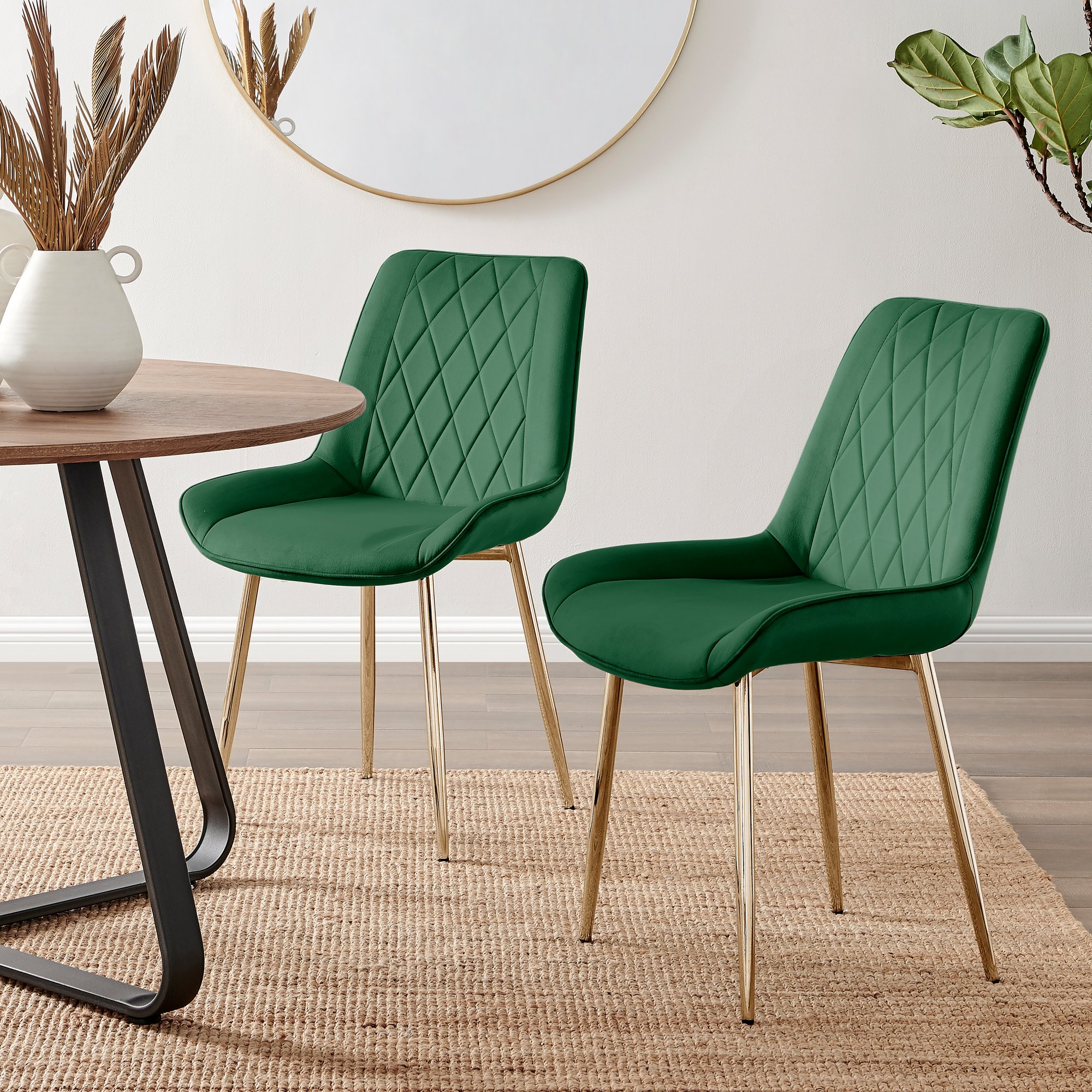 Green velvet chairs with shop gold legs