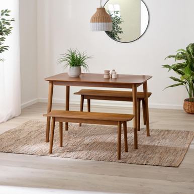 Lynton Small Walnut Effect Wooden Dining Table & 2 Benches ...