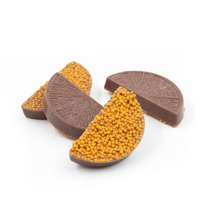 Orange chocolate flavour candy with a candy crunchy topping - delicious treat!