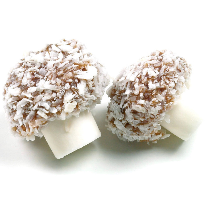 Coconut Mushrooms - Marshmallow mushrooms dusted with coconut, a classic sweet that all ages will enjoy