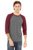 Bella+Canvas 3200 Unisex ¾ Sleeve Baseball Tee | Grey/ Maroon Triblend