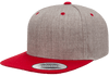 Yupoong YU6089M Flat Bill Snapback Hat | Heather Grey/ Red