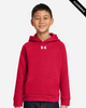 Clearance - Under Armour 1379792 Youth Rival Fleece Hooded Sweatshirt | Red/ White
