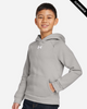 Clearance - Under Armour 1379792 Youth Rival Fleece Hooded Sweatshirt | Mod Grey Light Heather/ White
